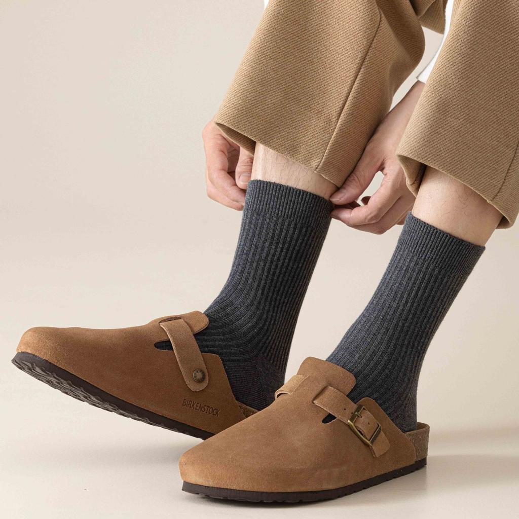 Black Socks Men'S Double-Needle Medium Tube Men'S Socks Sweat-Absorbing Breathable Stockings Formal Suit Business Socks