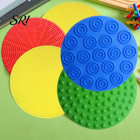 Multi-texture Fidget Mat 4Pcs/Set Silicone Sensory Focus Aid Anxiety Stress Relief Textured Toy Quiet Decompression Round Tactile Pad Desk Durable