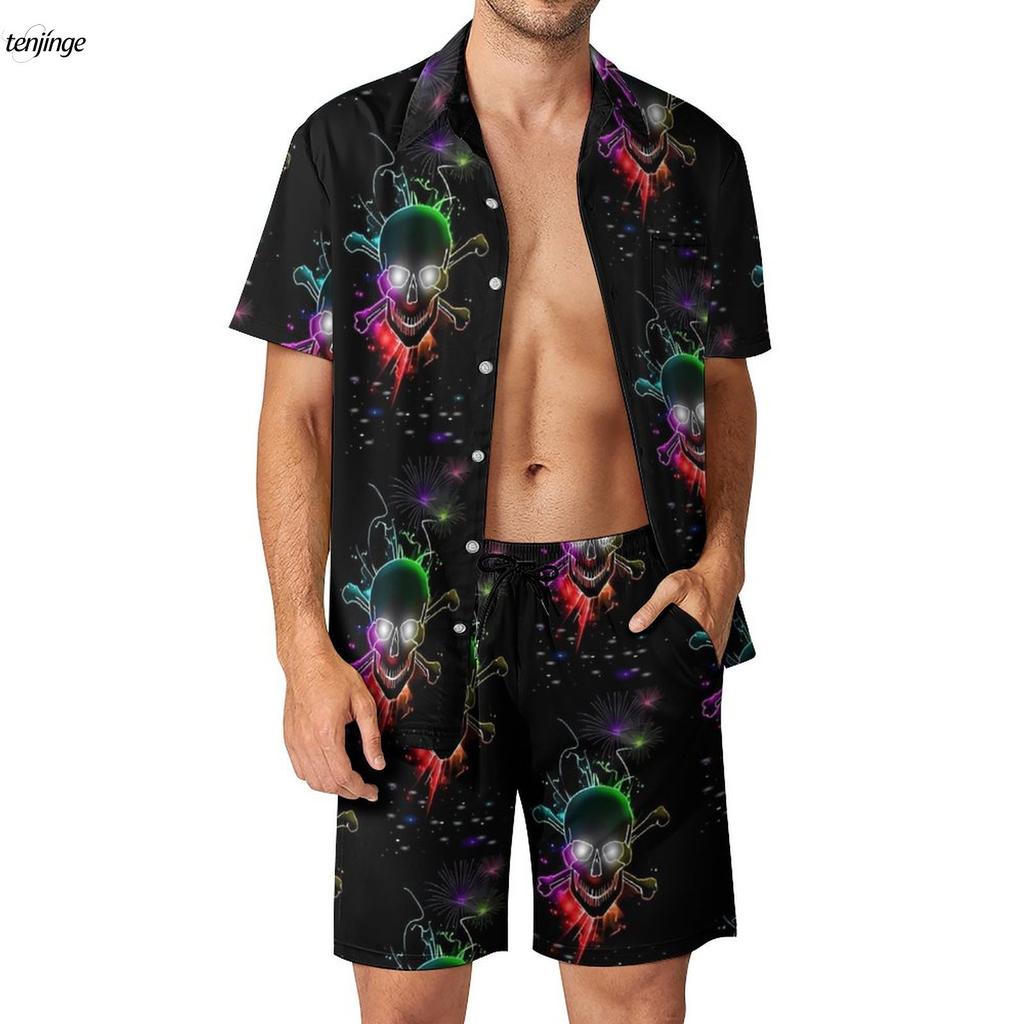 Skeleton 3D Printing Fitness Outdoor Men Sets Bone Skulls Casual Shirt Set Summer Pattern Shorts Two-piece Funny Clothing Suits