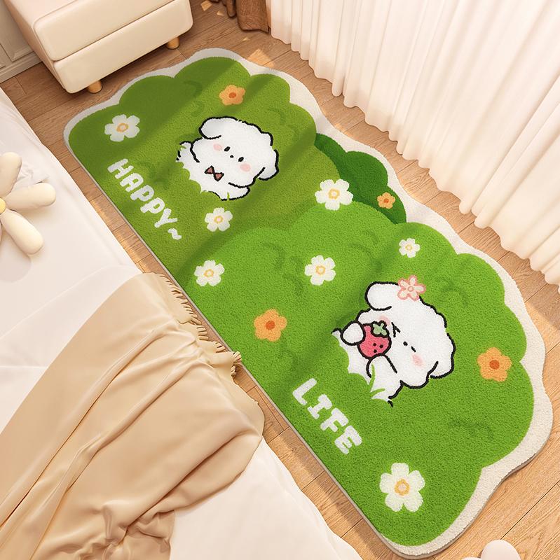 Cute Bedroom Decor Bedside Rug Irregular Shape Carpets for Living Room Green Plush Carpet Fluffy Soft Cartoon Non-slip Floor Mat