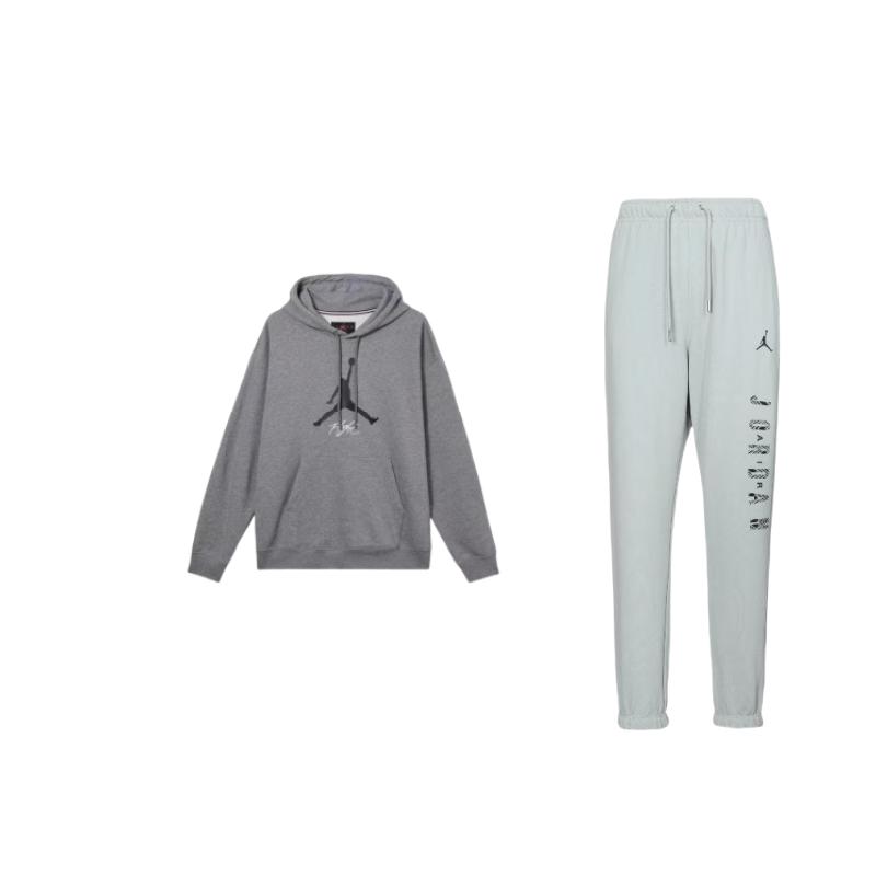

Jordan Hooded Fleece Pullover Long Sleeve Drawstring Mid Waist Pants Casual Sports Suit Men suit FZ6442-046+FD7546-091 M
