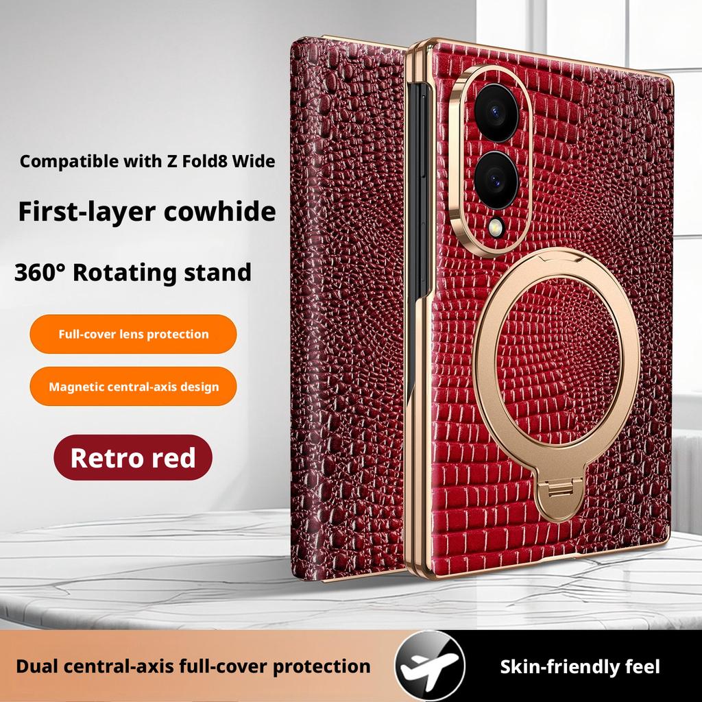 Premium Krokodilmönstrat Äkta Läderfodral för Samsung Galaxy Z Fold8 Ultra Fold 7 8 W26 Dubbel Centralaxel Skyddsfodral