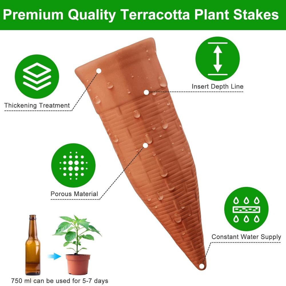 6pcs Terracotta Watering Spikes Plant Watering Devices Wine Bottle Automatic Plant Waterer for Vacations Self Watering Stakes