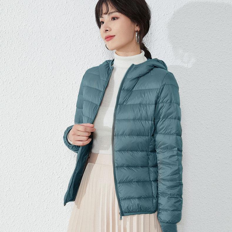 Down Jacket Women's Lightweight Short Hooded Autumn Winter White Duck Down Warm Jacket