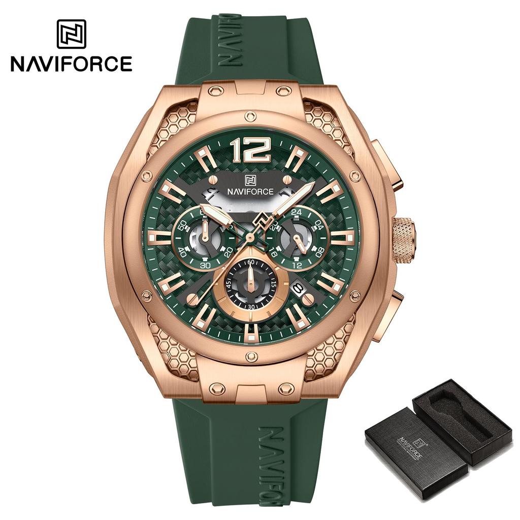 NAVIFORCE Original Quartz Watch for Men Luminous Pointer Calendar Chronograph Silica Strap 30m Waterproof Outdoor Multifunctional Men's Watch NF8063