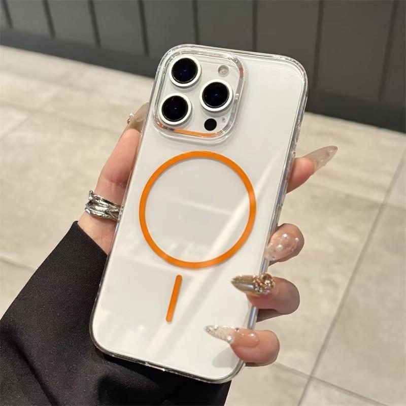 PC Magnetic Hard Shell Suitable for Ip16pm Transparent High-end Sensing Fine Circle Magsafe Apple 12/13 High Transparency Hard Shell 15
