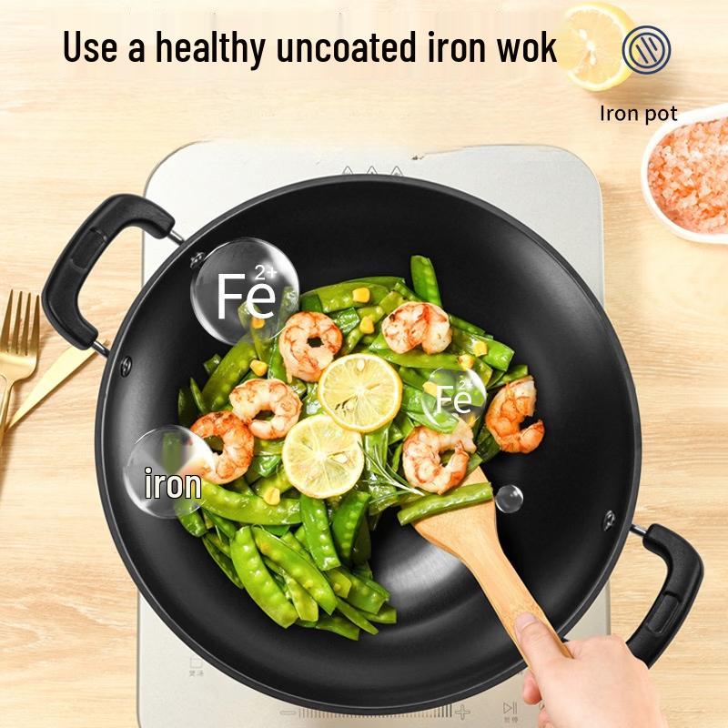 ZISIZ 30cm Refined Iron Non-Stick Wok