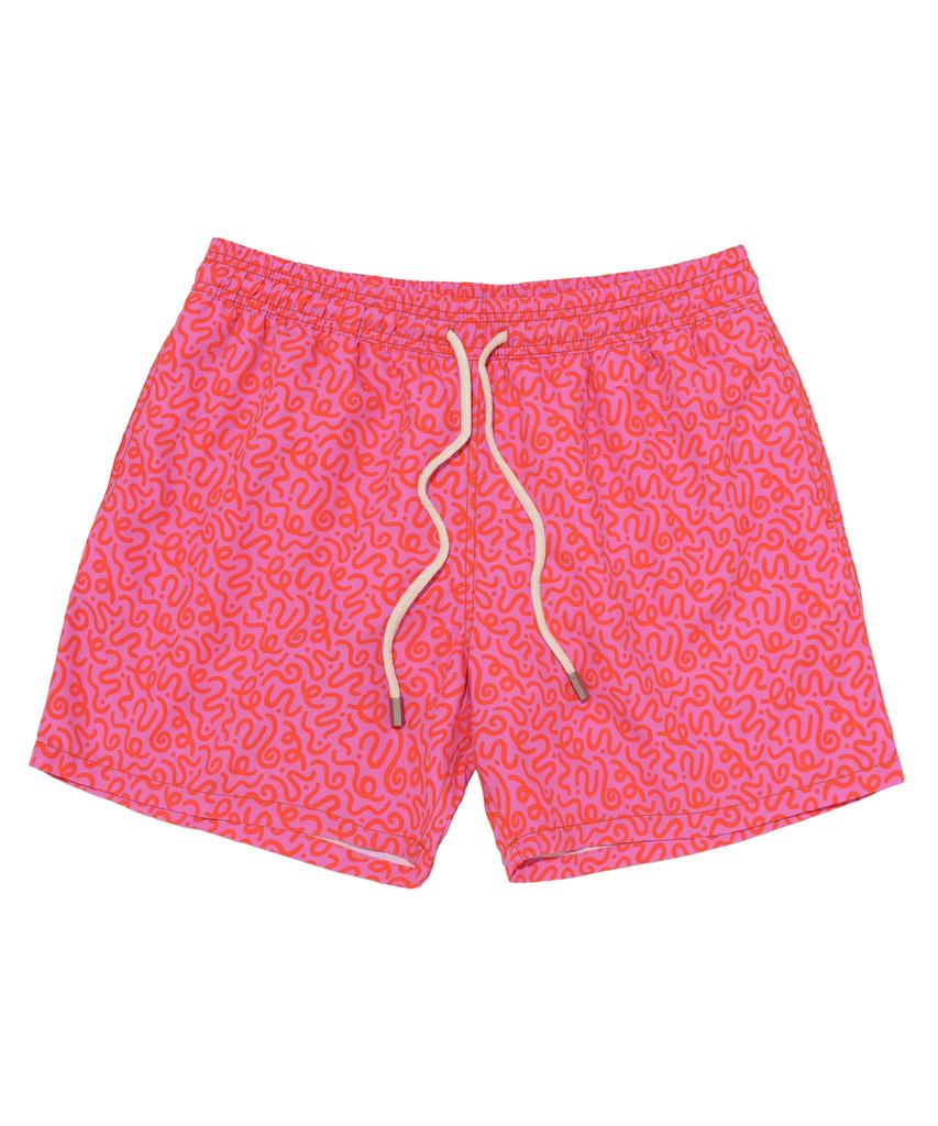 Billalei Doodle Wave Men'S Swim Shorts - Punch Pink