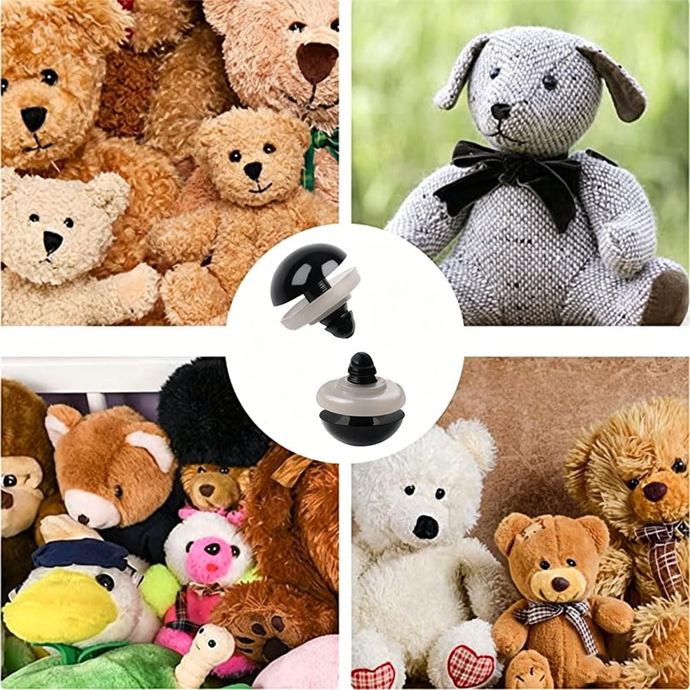 YHYSCSXD Doll Eyes for Plush Toys, Black, 5 Sizes, with Washers, 150 Pieces, for DIY, Sewing, and Crafts.