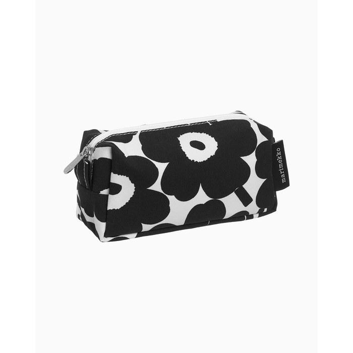 Marimekko Tiise Mini Unikko Kosmetiktasche (Schwarzer Mohn) Baumwolle/Dunkelblau 8,5 cm