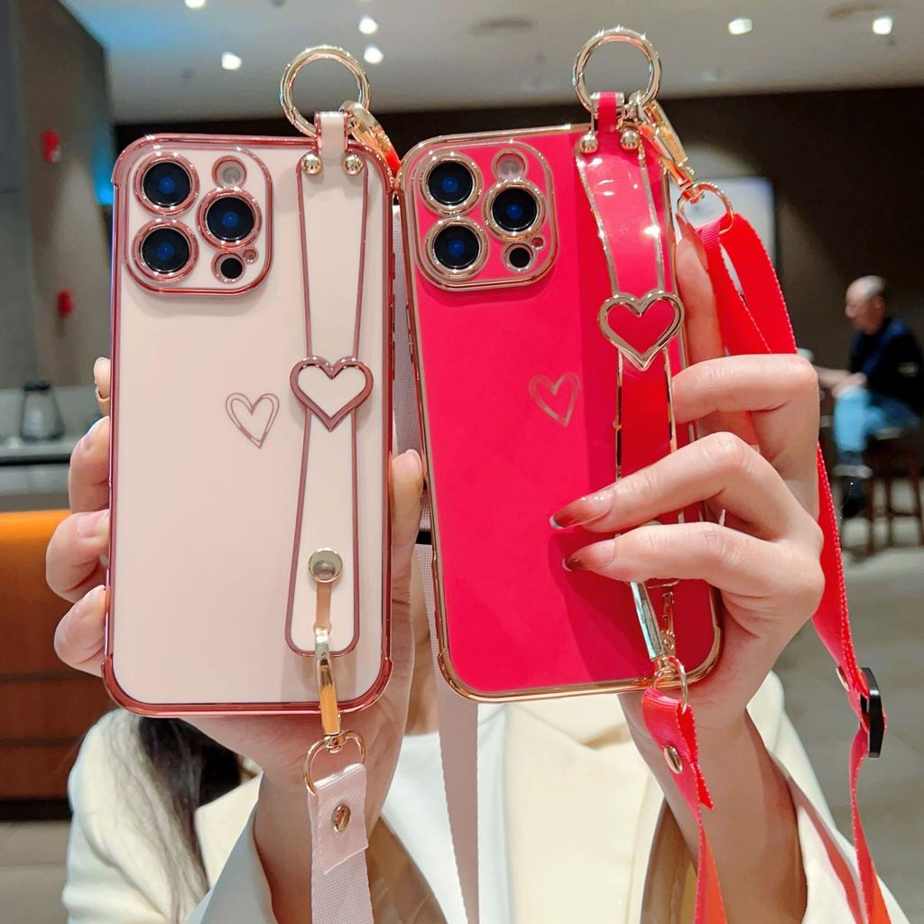 Für IPhone 16E Beschichtete Liebe Armband Ständer Handyhülle für Apple 15 ProMax Band 14 Schutzhülle