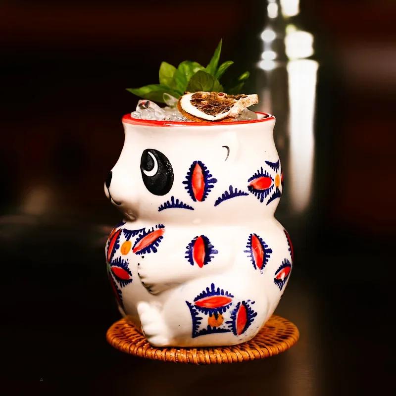 480ml Kreatives Panda Hawaii Cocktailglas Handbemalte Keramik Tiki Tasse Bar Club Party Molekulares Weinglas Eisbecher Barzubehör