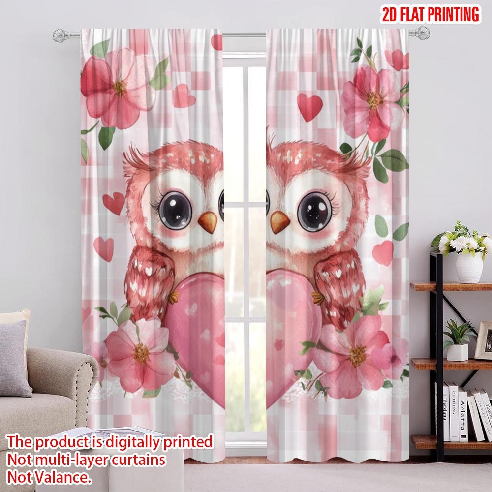 

2pcs,2D plane printing Curtain Popular Love Owls Durable Polyester (without rod) Art Deco Festive Use for Bedroom, Living Room, 52.50 × 116.00 cm 2 pcs
