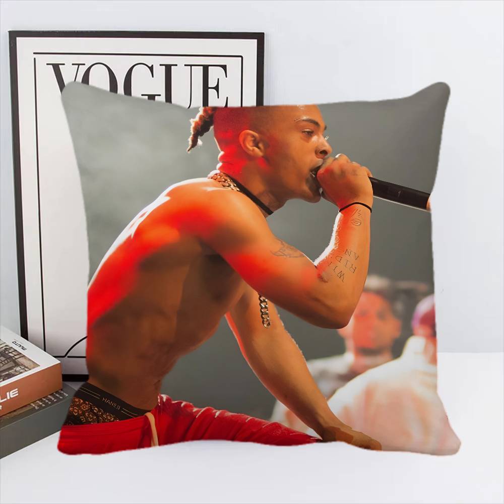 X-XXXTentacions 17 Подушка с принтом рэпера Наволочка Квадратная подушка Спальня Диван Подушка для отдыха и комфорта Автомобиль Гостиная Домашний декор 16x16Inch