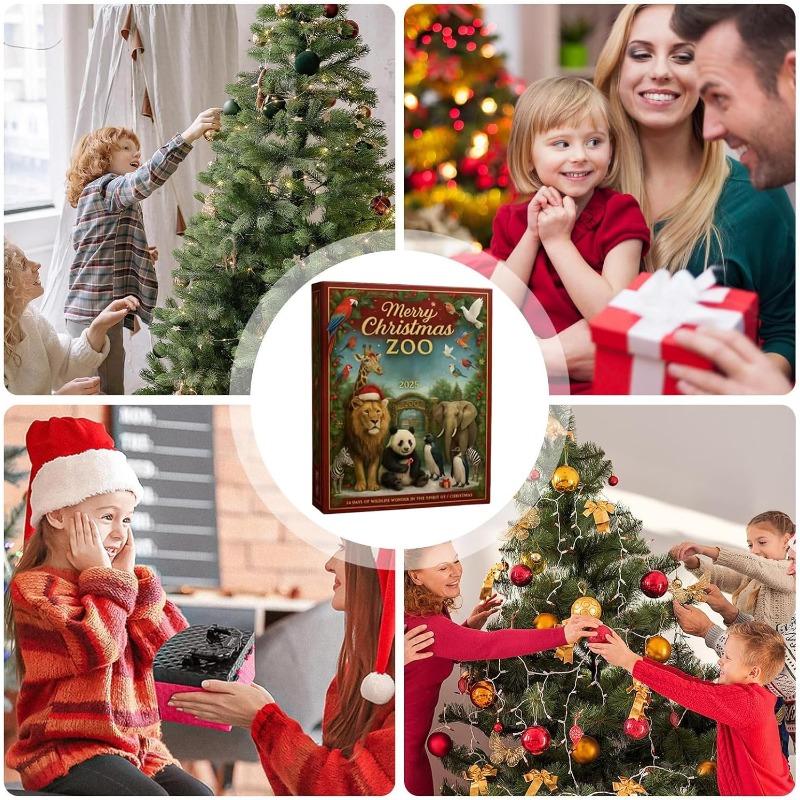 Zoo Advent Calendar, Merry Christmas Countdown Calendar with 2D Flat Acrylic Animal Collectible Pendant, 24 PCS Animal Ornaments for Teens Kids
