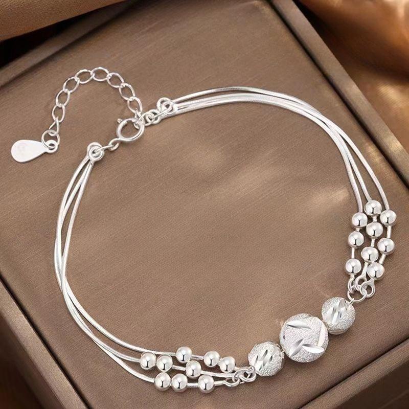 925  Silver Bead Bracelets For Women Korean Designer Double Layer Stars Chain Bracelets Luxury Party Wedding Jewelry