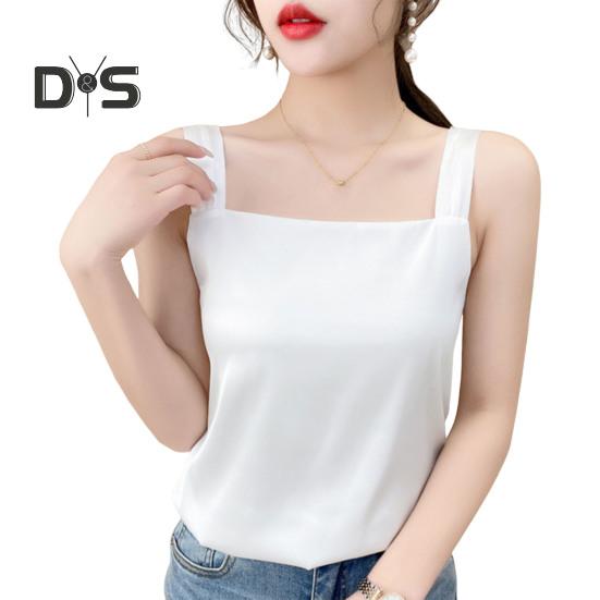 Women Vest Square Collar Sleeveless Smooth Tank Tops Solid Color Breathable Casual Camisole Daily Wear