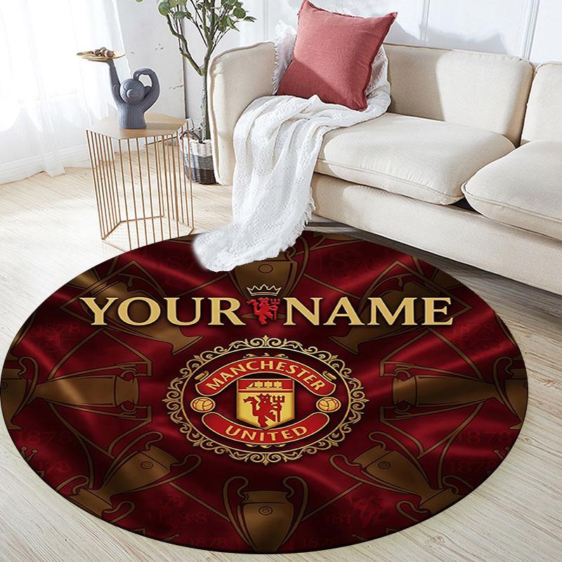 Custom Name,Manchester United FC pattern round rug,Carpet Rug for Living Room Bedroom Playroom ,Non-slip Floor Mat,Holiday Gifts and Birthday Gifts.