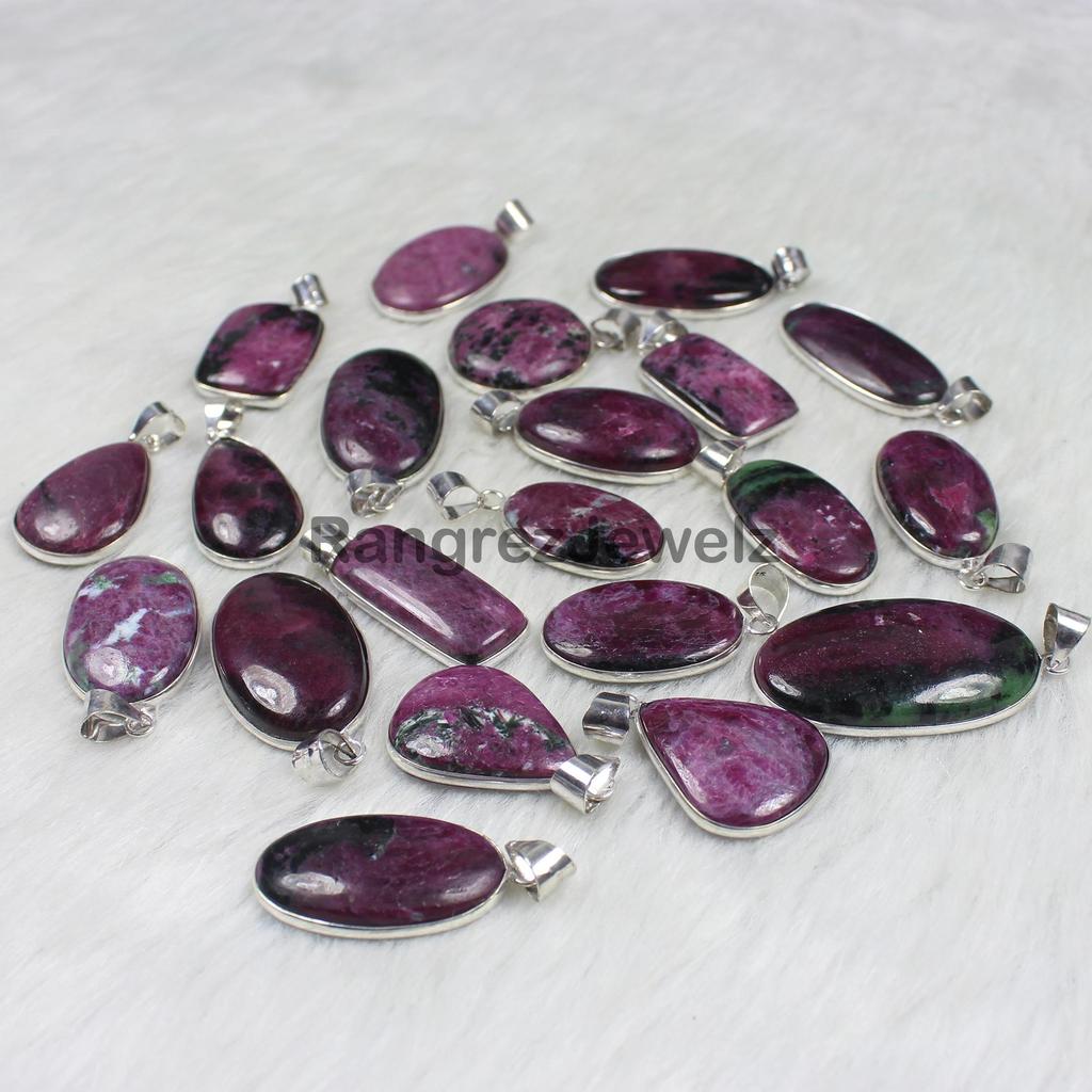 Pink Ruby Zoisite Gemstone Pendant Healing Crystal Pendant Necklace Making For Silver Jewelry Supply Bezel Pendant Necklace