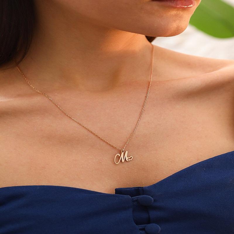Kinitial Simple Laser Engraving Stainless Steel A-Z Initial Pendant Necklace Fashion Jewelry Collier Women's Commemorative Gift