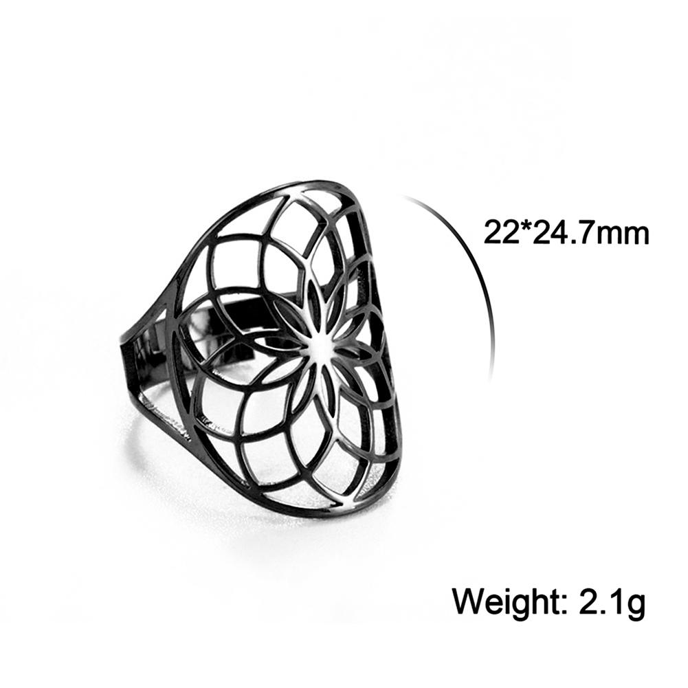 Unift Sacred Geometry Flower of Life Ring Adjustable Stainless Steel Ring Men Women Accessories Vintage Filigree Viking Jewelry