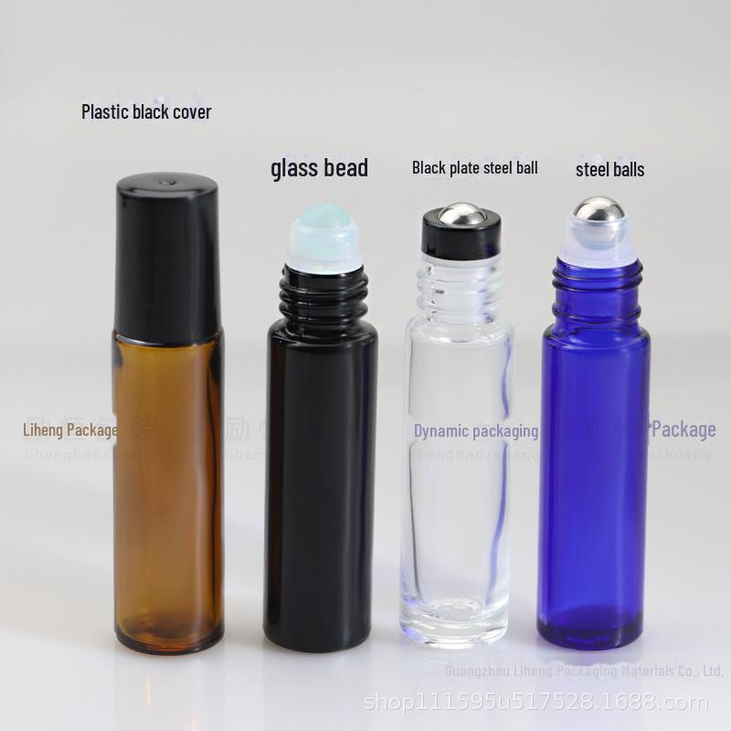 10ml Transparent Blue Glass Roller Bottle for Eye Cream and Essential Oils, with Tea-colored Perfume Roller