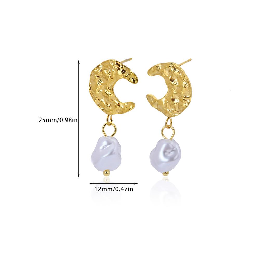 Stainless Steel Moon Pearl Earrings Gold Color Anti Fading Earring for Women Vacation Wedding Party Jewelry Accessories Gifts