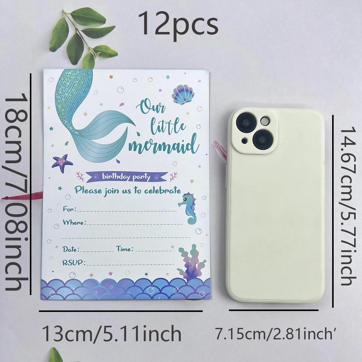 

12 шт. Мультяшная русалка ракушка письмо-приглашение для девочек свадьба день рождения вечеринка одностраничные поздравительные открытки украшение для вечеринки в честь рождения ребенка синий