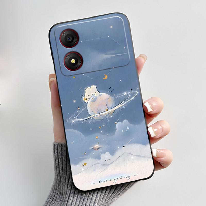 Casing For ZTE Blade A34 / A54 4G Phone Case Shell Aesthetic Cute Cat Astronaut Soft TPU Silicone Black Protective Cover Bumper