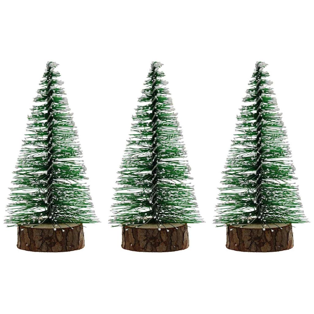 Green Frosted Bottle Brush Christmas Tree Wooden Base(Pack of 3) Small Christmas Tree for Table Home Office Church Decor|Merry Christmas Decorations