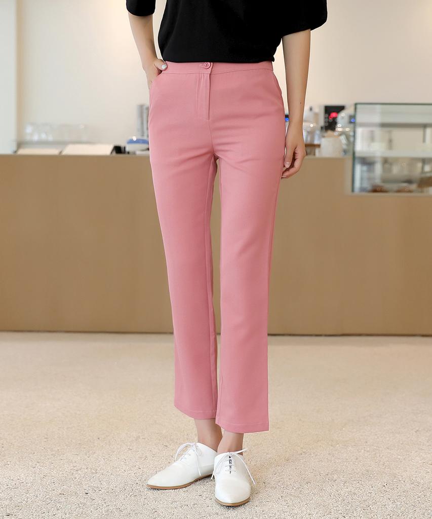 Ppaeppae Wrinkle-Resistant Slim-Fit Straight-Leg Slacks With Back Elastic Waistband