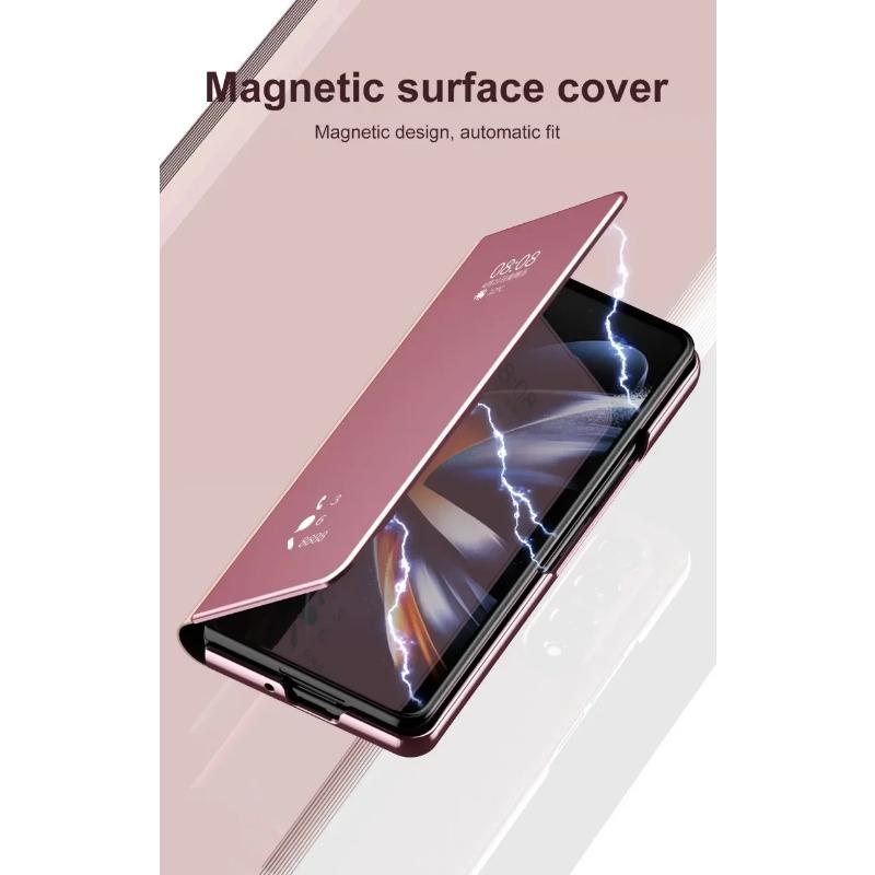 Flip Mirror Case Protective Cover Smart View Kickstand for Samsung Galaxy Z Fold 6 5 4 3 2 with Stand Holder Protector Metal Shockproof