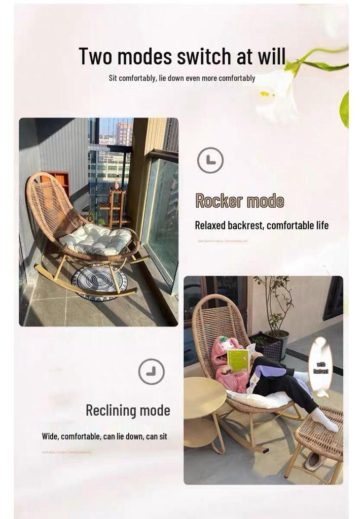 Geflochtener Rattan-Liege-Schaukelstuhl für Erwachsene - Perfekt für Wohnzimmer oder Balkon zur Entspannung