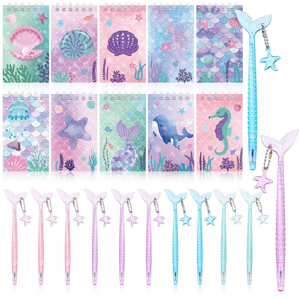 10 Sets Of Mermaid Mini Spiral Notebooks Mermaid Pen Set, Suitable For Pet Birthdays, Classrooms, School Reward Gifts, Prizes, Gift Bag Fillers