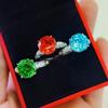 European Style Octagonal Rose Cut High Carbon Diamond & Emerald Women's Ring