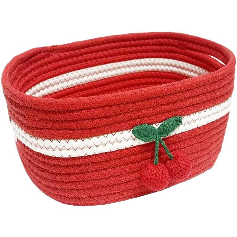 Cherry Small Basket Storage Bin With Cotton Material For Living Room Organizing And Toy Storage