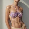Beaded Body Chain Bra Multilayer Beaded Chest Chain Body Accessories Jewelry for Women Nightclub Raves Body Jewel