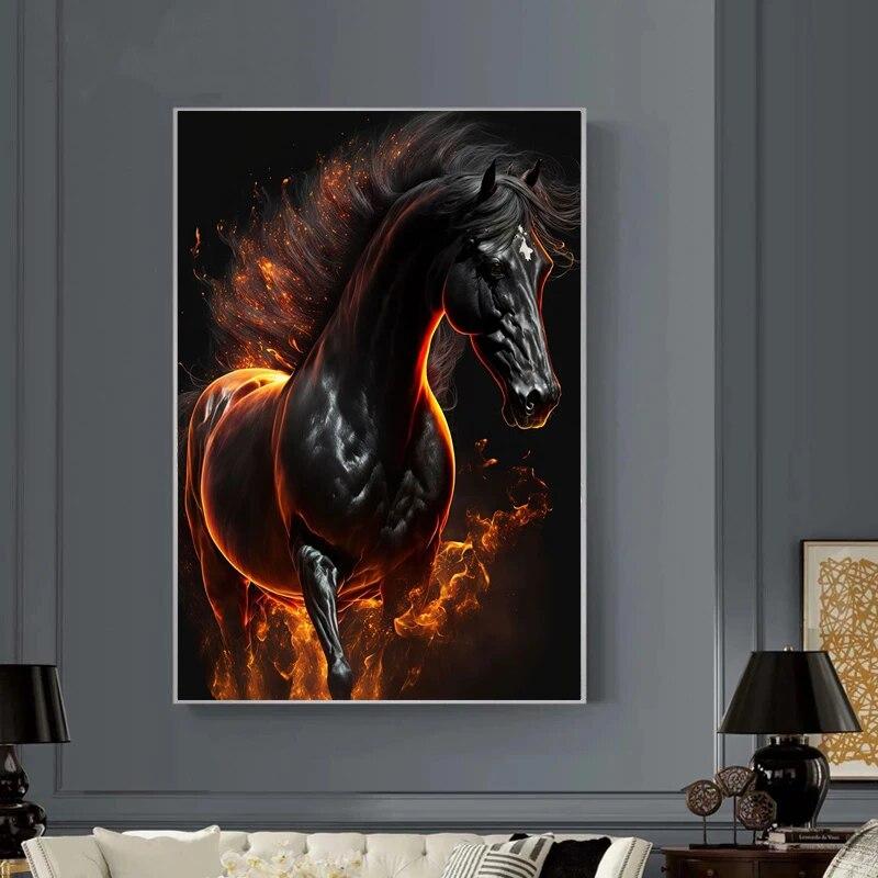 

Абстрактная бегущая лошадь с огнем, холст, картина, современные изображения животных, постер и принты, настенное искусство для дома, гостиной, без рамки 21*30cm