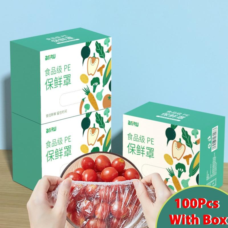 1box Disposable Food Storage Cover Reusable Elastic Fresh Food Cover Elastic Packaging Dish Fresh-keeping Bag Shower Cap YSXX