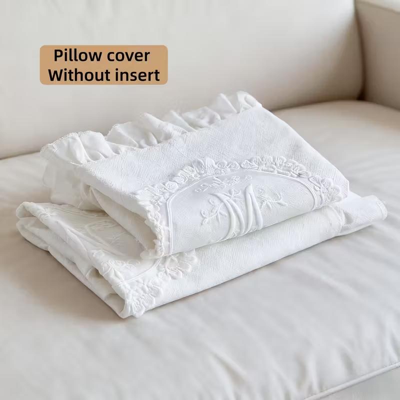 With Lotus Frill French Lace Pillow Cover Washed Material Comfortable Embroidered Cushion Cover Soft Pillow Shell Bedroom