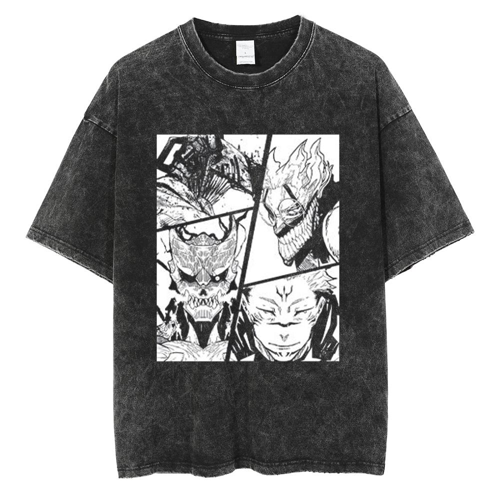 Japan Anime Kaiju No. 8 Cool Print T Shirt Men Women Vintage Washed Cotton Tshirts Oversized T-shirt Harajuku Male Y2k Tee