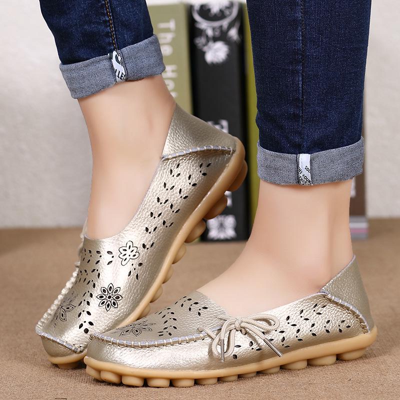 Mašličkové šněrovací ploché boty Dámské Letní prodyšné Kožené mokasíny Protiskluzové Ležérní boty Mokasíny Dámské Pohodlné ploché sandály