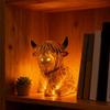 High Land Cow Nightlight Resin Miniature Figurine Desk Ornament Battery Powered for Farmhouse Tiered Tray Decors Gift