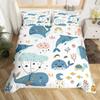 Blauer Bettbezug mit Meereswalen, King-Size-Bett, Cartoon-Meerestiere, Kinderbettwäsche-Set, Küstenstrand, Bettbezug, Meereswellen, Bettbezug