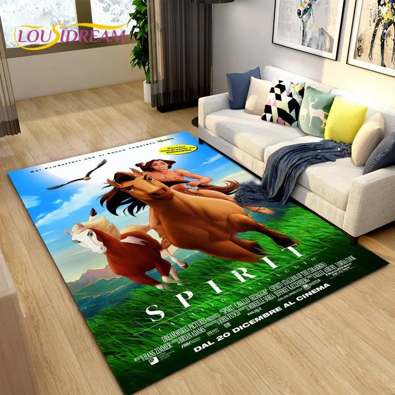 Cartoon Spirit Riding Free Horses Area Rug,Carpet Rug for Living Room Bedroom Sofa Doormat Decoration, Kids Non-slip Floor Mat