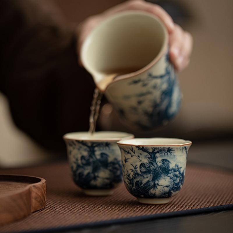 Birds Ru Klin Porcelain Teacup Chinese Kung Fu Gongfu Master Cups Ceramic Tea Bowls Tea Ceremony Teaware Set Household Drinkware