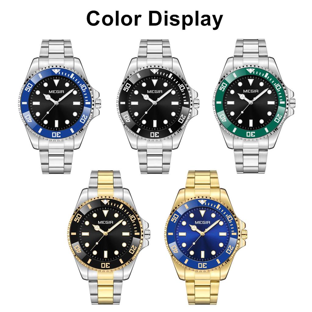 MEGIR Luxury Stainless Steel Strap Men's Business Wristwatches Waterproof Male Quartz Military Watches Clock Reloj Hombre 1090