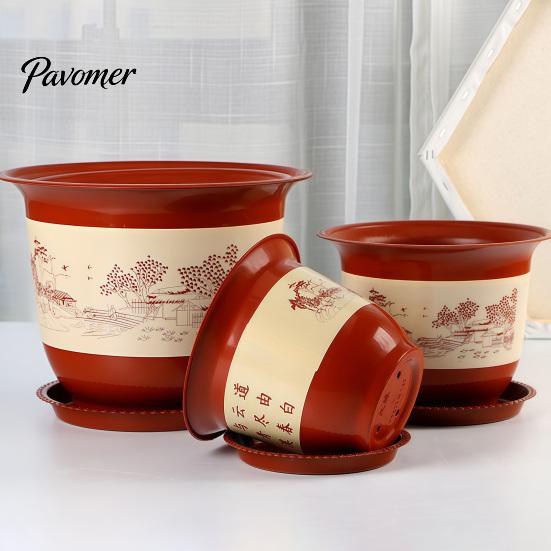 Breathable Nursery Container for Money Tree Plastic Flower Pot Large Plants with Drainage Holes & Saucer Tray, Flowerpot Outdoor Planter,