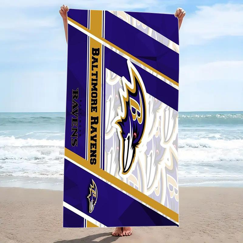 Baltimore Ravens Print Beach Towel, Large Soft Quick Dry Towel for Beach Camping Swimming