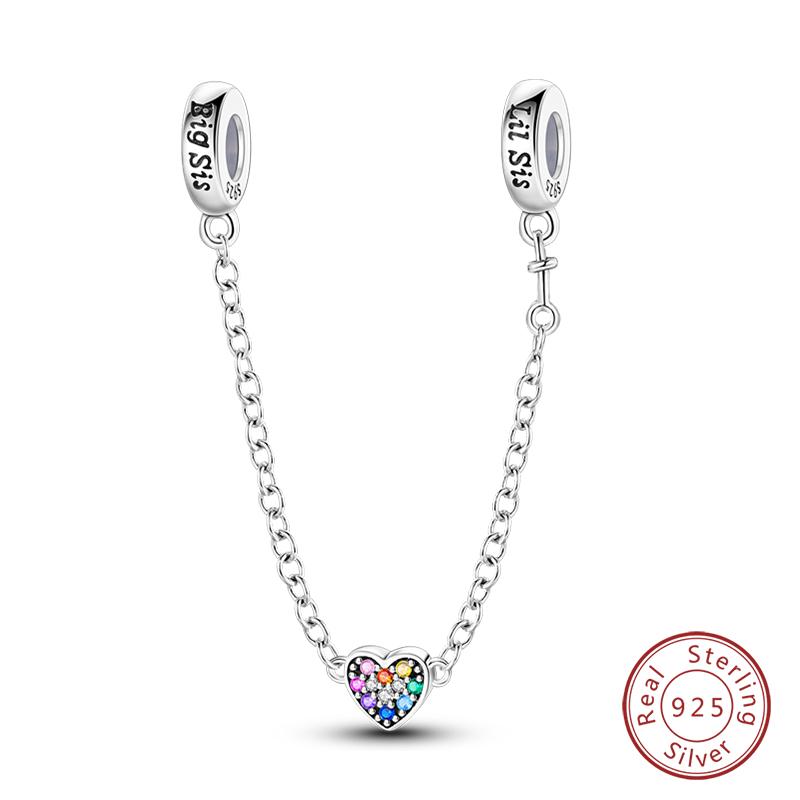 Real 925 Silver Stars & Moon Sunflower Safety Chains Spacer Beads Charms Fit Qikaola 925 Bracelets DIY Jewelry